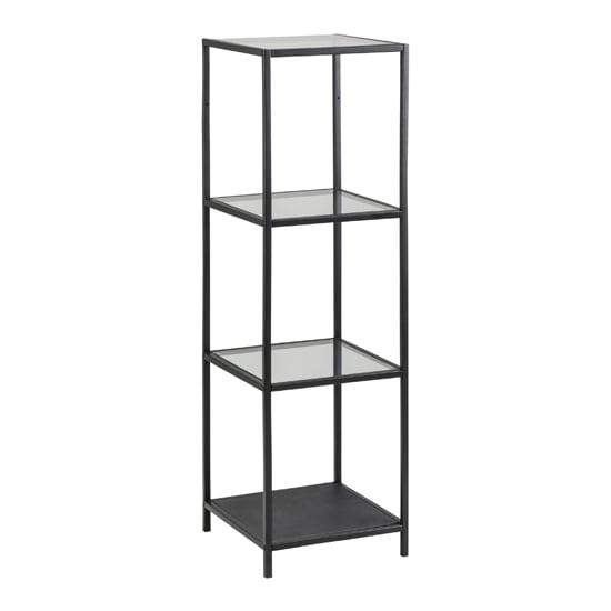 Photo of Salvo bookcase 3 clear glass shelves with black metal frame