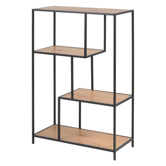 Read more about Salvo bookcase 3 wooden shelves with black metal frame