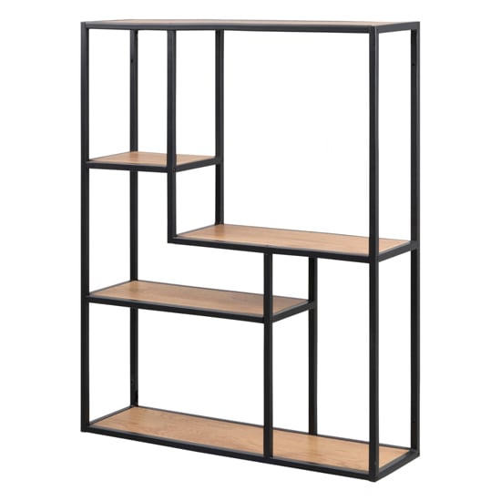 Sparks 3 Shelves Wall Shelf In Oak With Black Metal Frame