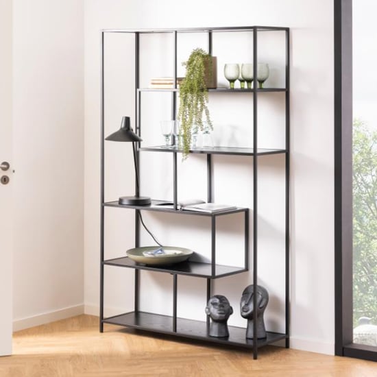 Photo of Salvo wooden bookcase with 5 ash black shelves