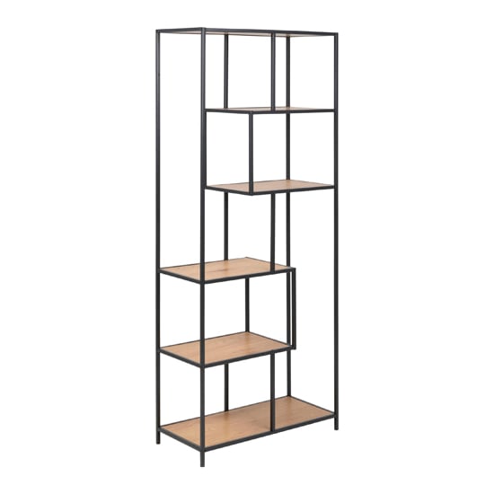 Read more about Salvo bookcase 5 wooden shelves with black metal frame