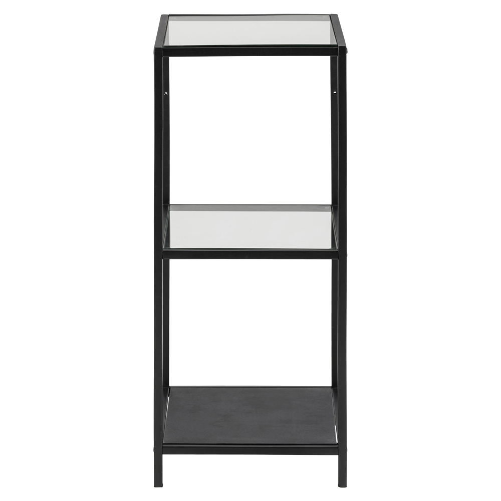 Salvo Clear Glass Bookcase With 2 Shelves And Matt Black Frame