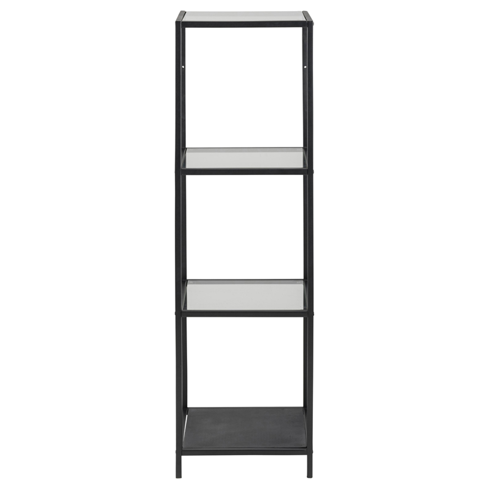Salvo Clear Glass Bookcase With 4 Shelves And Matt Black Frame