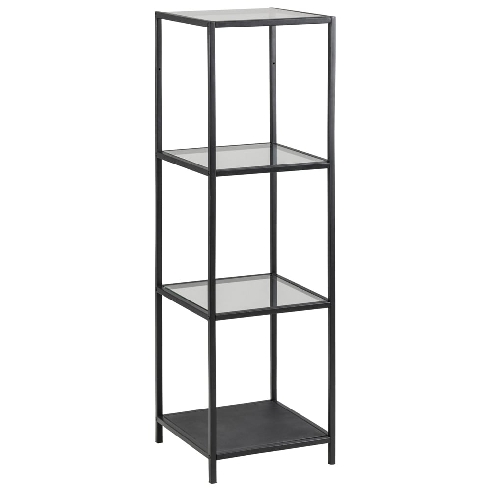 Salvo Clear Glass Bookcase With 4 Shelves And Matt Black Frame