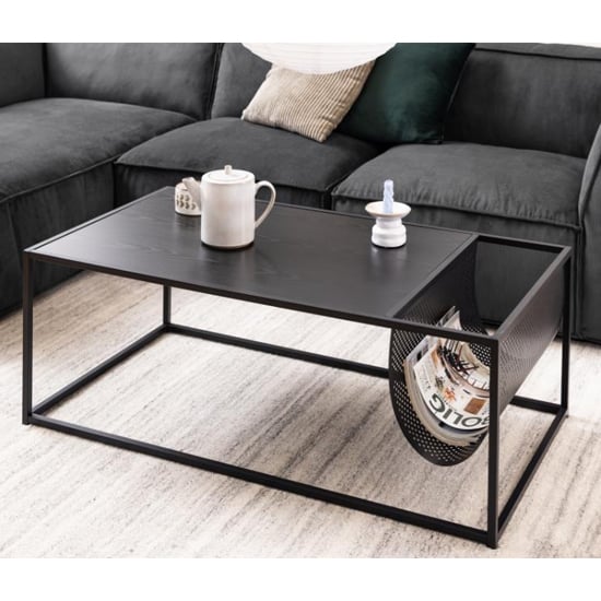 Photo of Salvo wooden coffee table with magazine rack in ash black