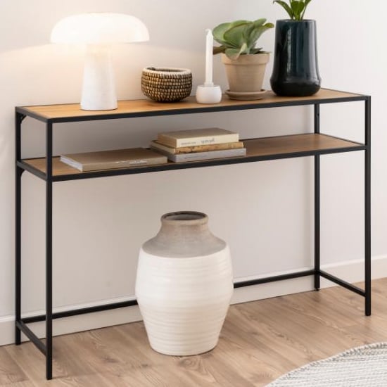 Photo of Salvo wooden console table in matt wild oak with undershelf