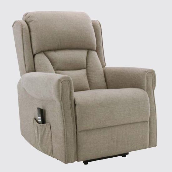 Product photograph of Salvo Electric Fabric Lift And Tilt Recliner Armchair In Taupe from Furniture in Fashion