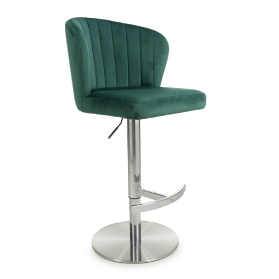 Solvo Green Velvet Bar Stools With Chrome Base In Pair