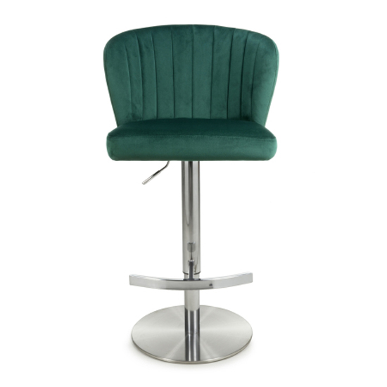 Solvo Green Velvet Bar Stools With Chrome Base In Pair