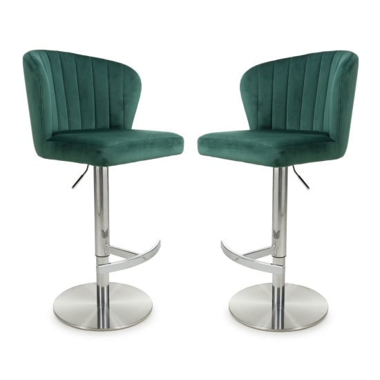 Read more about Solvo green velvet bar stools with chrome base in pair