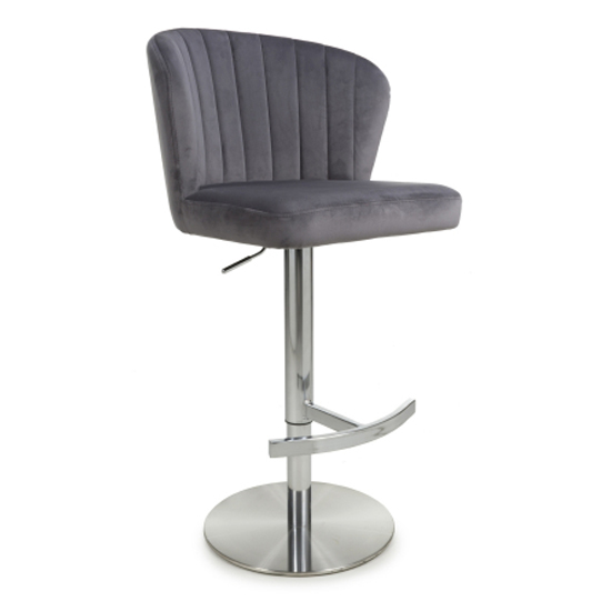 Solvo Grey Velvet Bar Stools With Chrome Base In Pair
