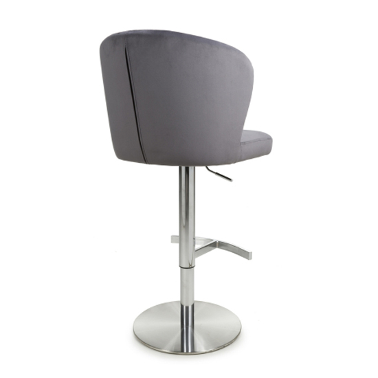 Solvo Grey Velvet Bar Stools With Chrome Base In Pair