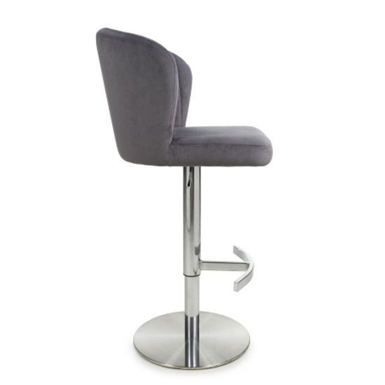 Solvo Grey Velvet Bar Stools With Chrome Base In Pair