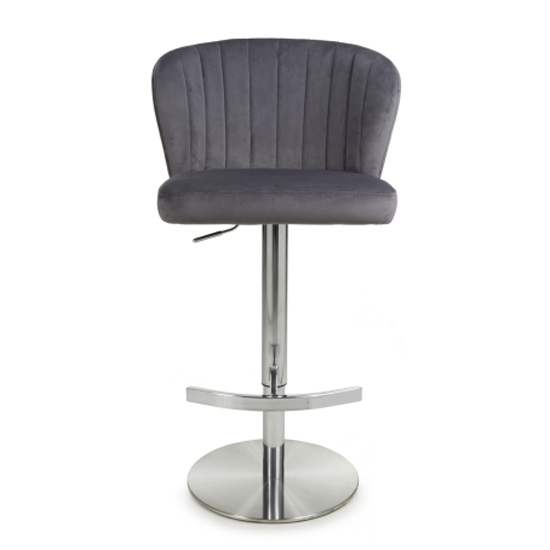 Solvo Grey Velvet Bar Stools With Chrome Base In Pair