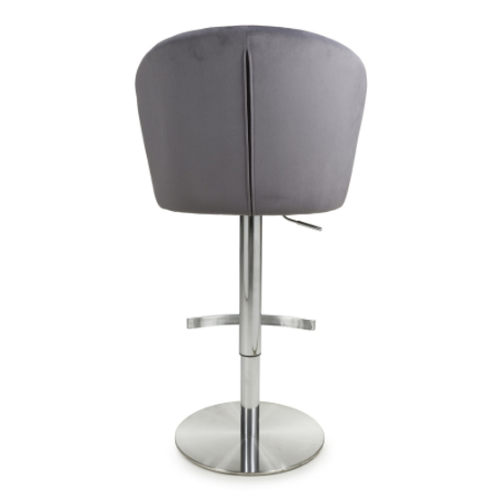 Solvo Grey Velvet Bar Stools With Chrome Base In Pair