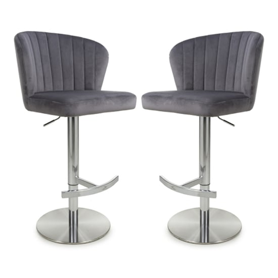 Product photograph of Salvo Grey Brushed Velvet Bar Stools In Pair from Furniture in Fashion