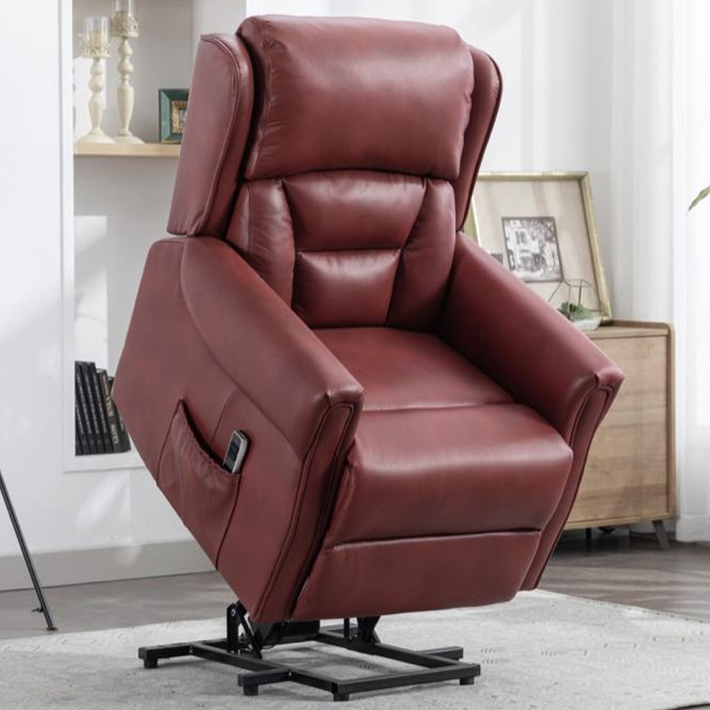 Salvo Leather Electric Lift And Tilt Recliner Chair In Burgundy