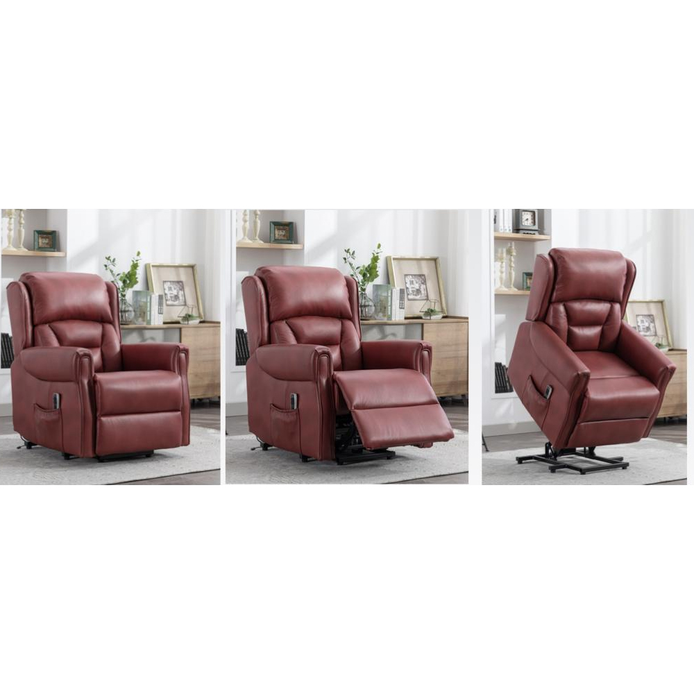 Salvo Leather Electric Lift And Tilt Recliner Chair In Burgundy