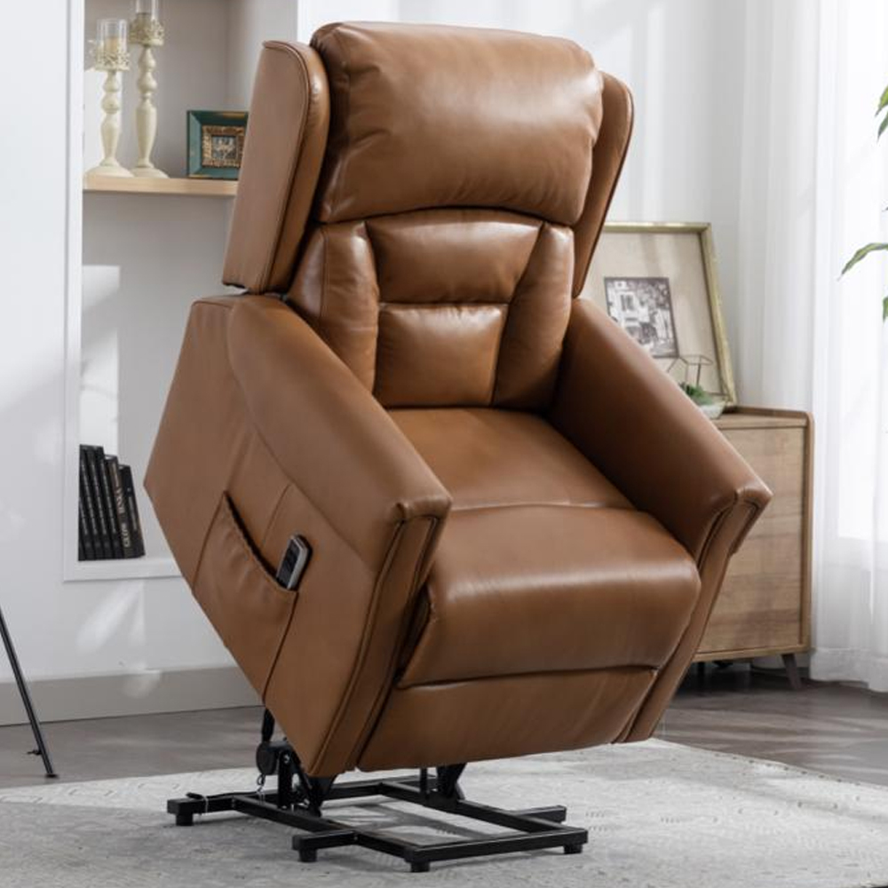 Salvo Leather Electric Lift And Tilt Recliner Chair In Camel