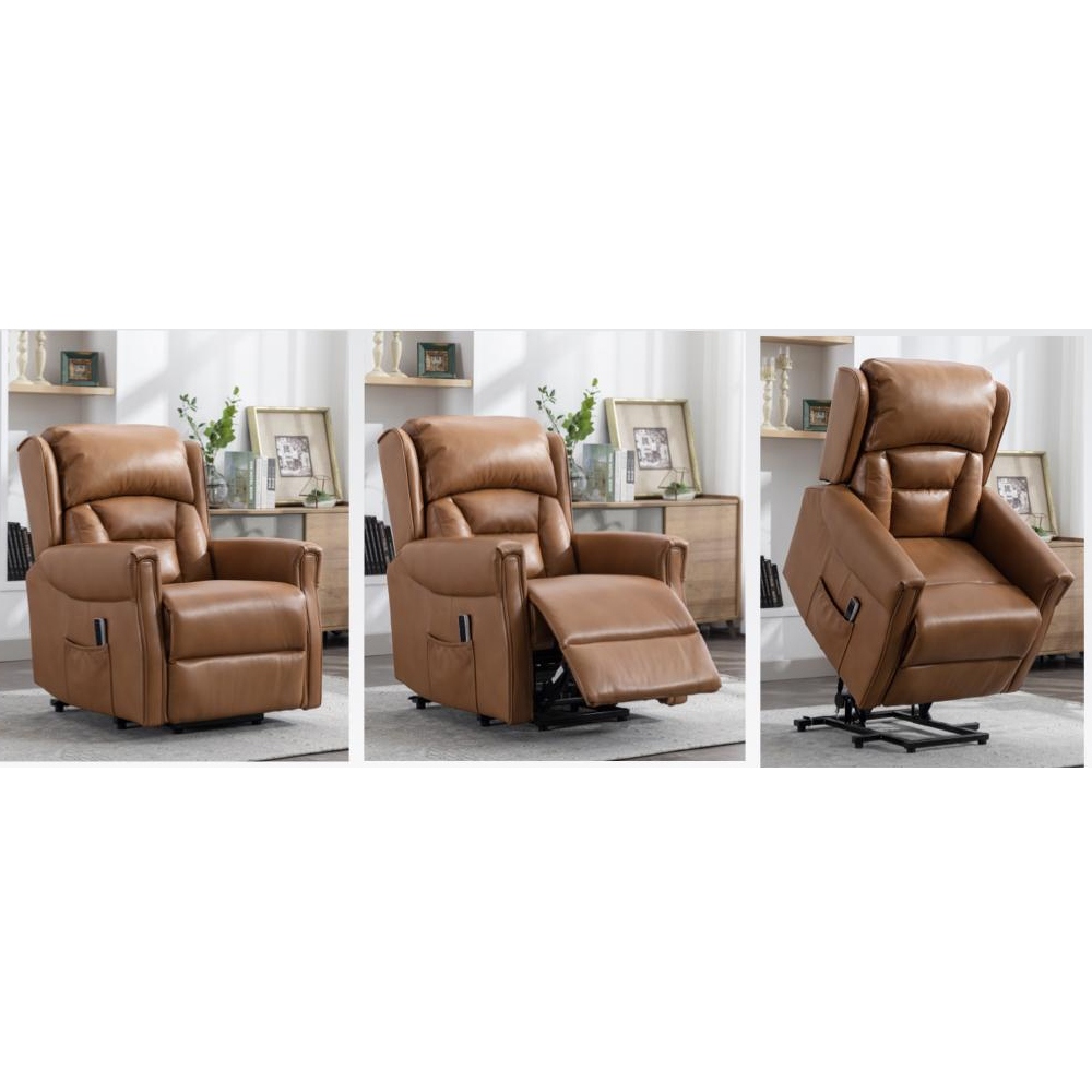 Salvo Leather Electric Lift And Tilt Recliner Chair In Camel