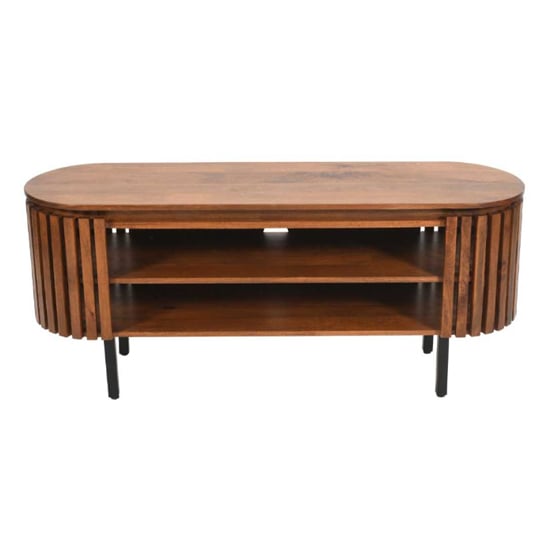 Product photograph of Salvo Mango Wood Tv Stand With 2 Shelves In Walnut from Furniture in Fashion