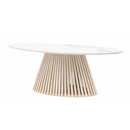 Salvo Marble Top Dining Table Oval With Mango Wood Base