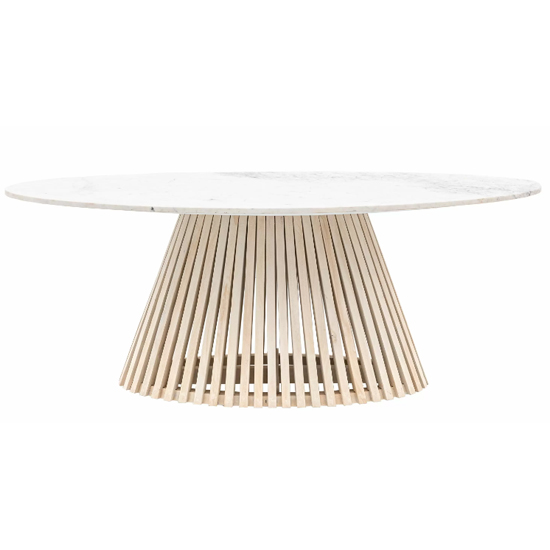 Salvo Marble Top Dining Table Oval With Mango Wood Base