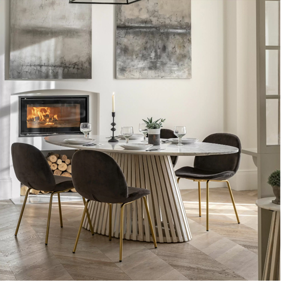 Salvo Marble Top Dining Table Oval With Mango Wood Base
