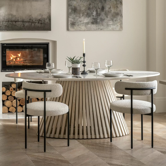 Read more about Salvo marble top dining table oval with mango wood base