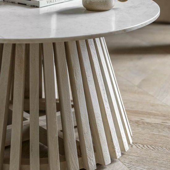Salvo Marble Top Coffee Table Round With Mango Wood Base