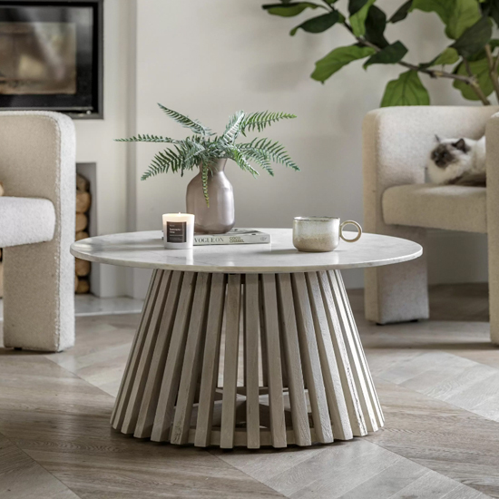 Salvo Marble Top Coffee Table Round With Mango Wood Base
