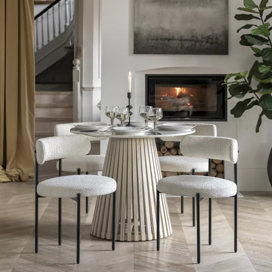 Salvo Marble Top Dining Table Round With Mango Wood Base