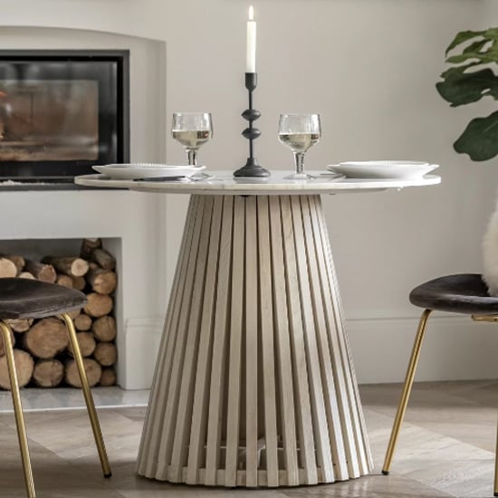 Salvo Marble Top Dining Table Round With Mango Wood Base
