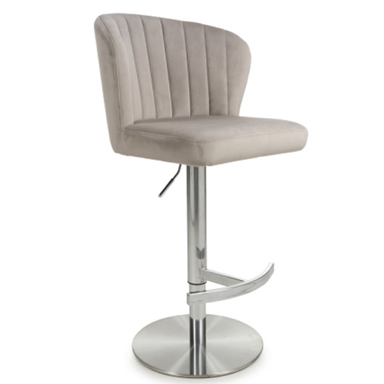 Solvo Mink Velvet Bar Stools With Chrome Base In Pair
