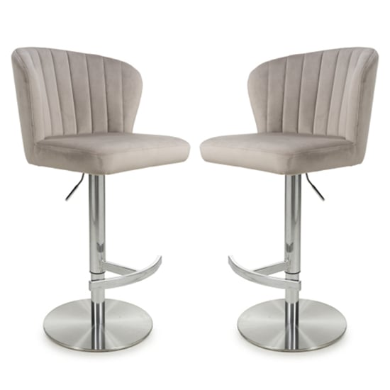Read more about Solvo mink velvet bar stools with chrome base in pair