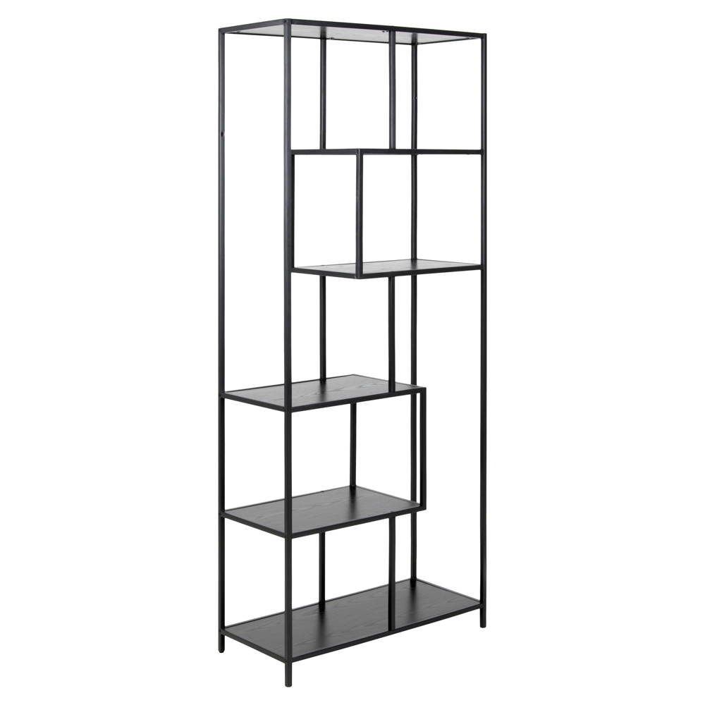 Salvo Narrow Wooden Bookcase With 5 Shelves In Ash Black