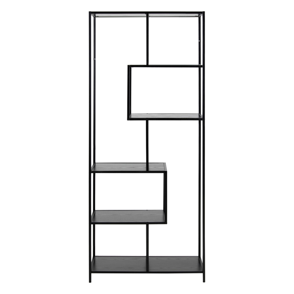 Salvo Narrow Wooden Bookcase With 5 Shelves In Ash Black