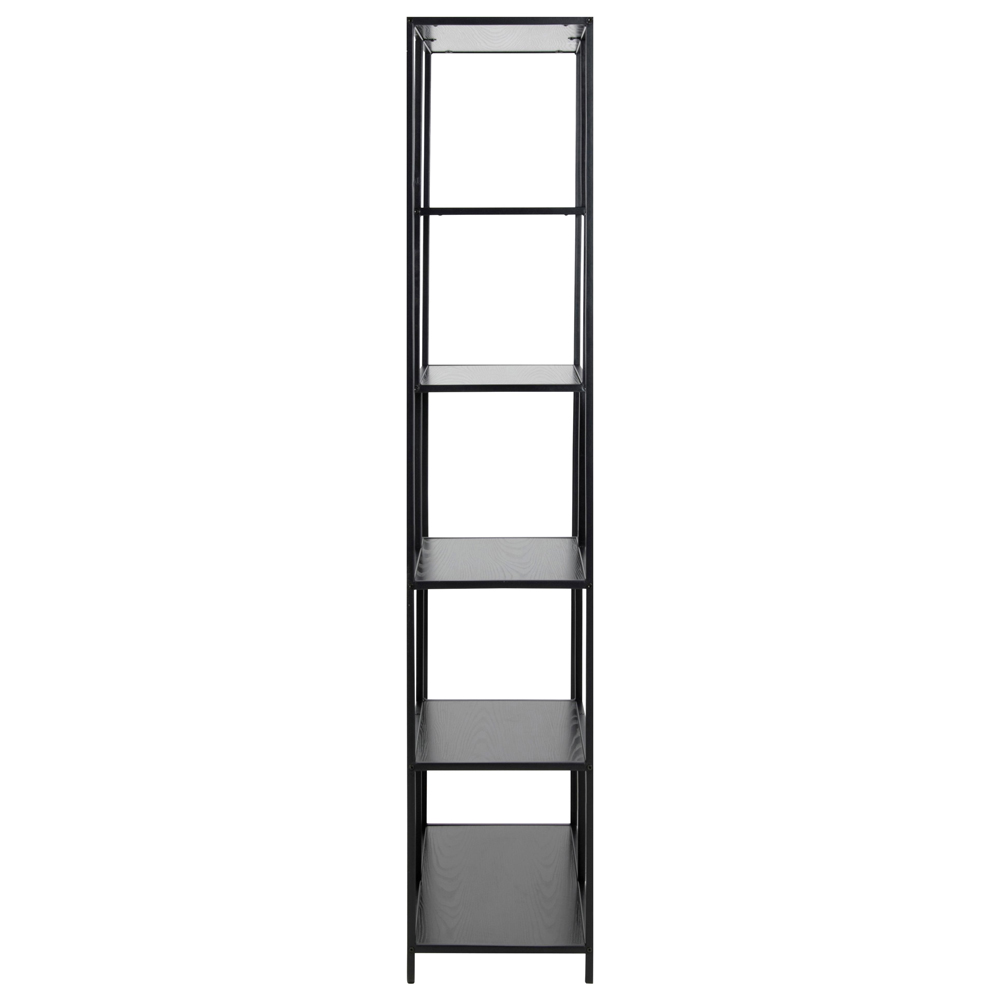 Salvo Narrow Wooden Bookcase With 5 Shelves In Ash Black