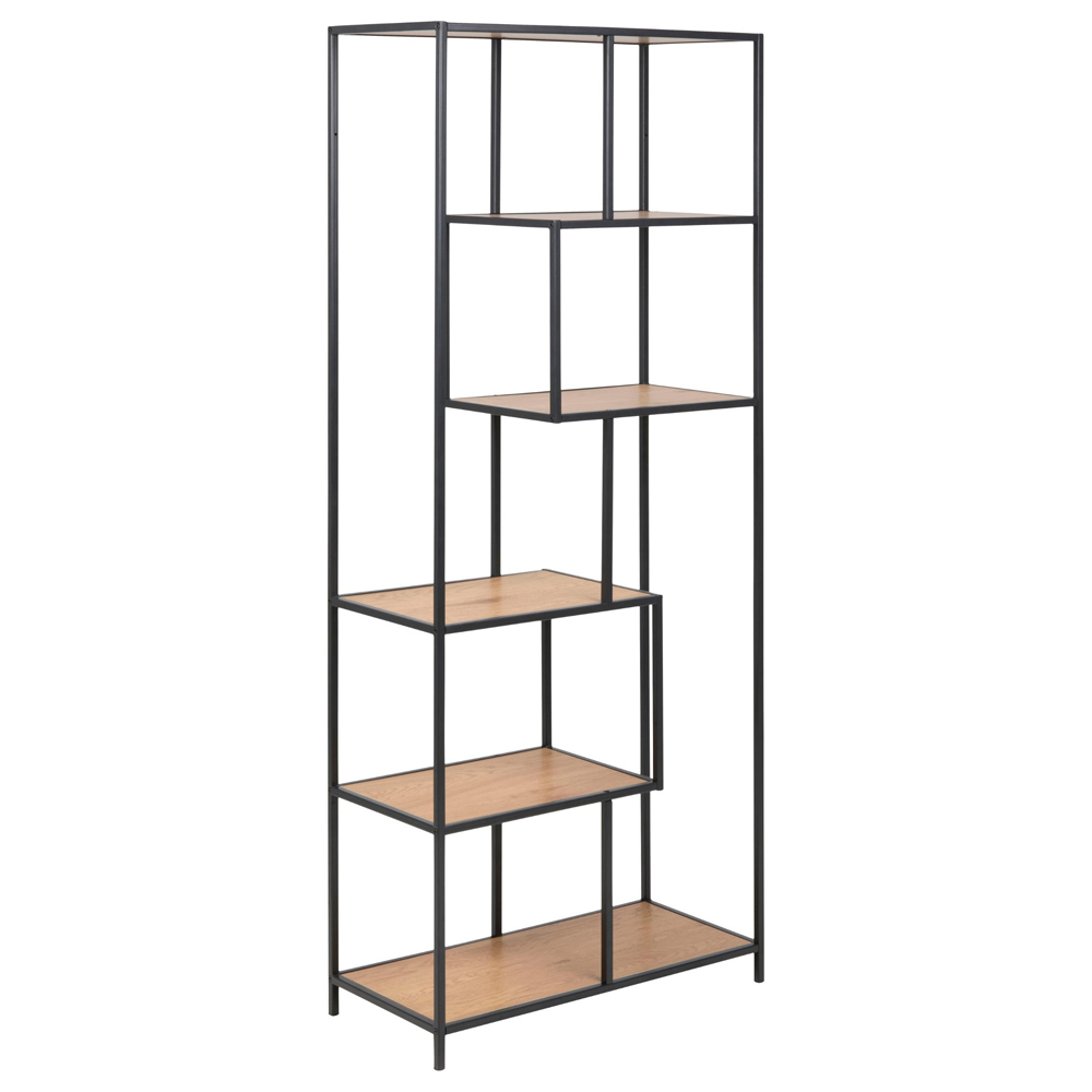 Salvo Narrow Wooden Bookcase With 5 Shelves In Matt Wild Oak