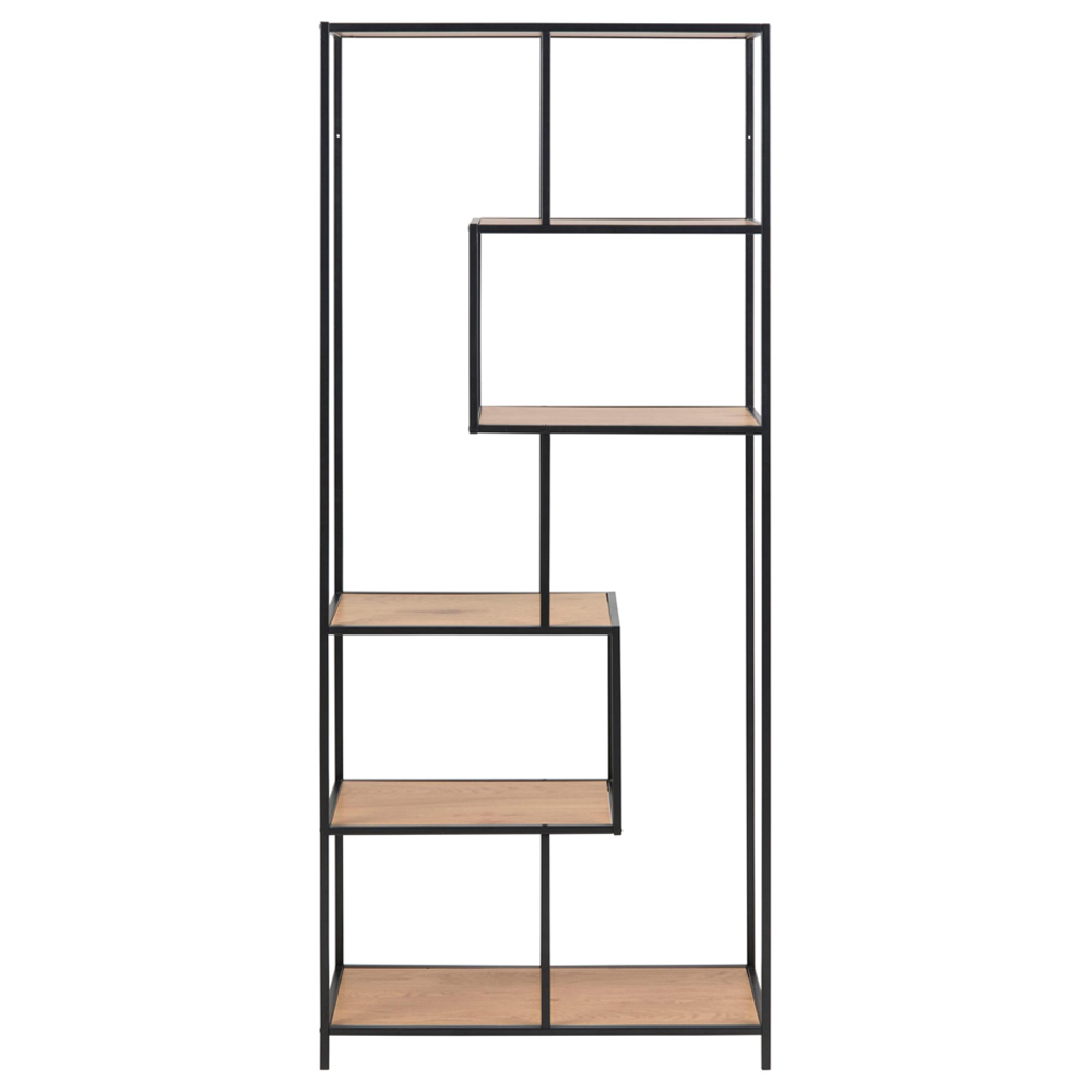 Salvo Narrow Wooden Bookcase With 5 Shelves In Matt Wild Oak