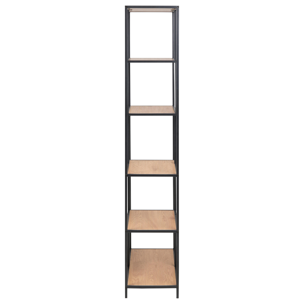 Salvo Narrow Wooden Bookcase With 5 Shelves In Matt Wild Oak