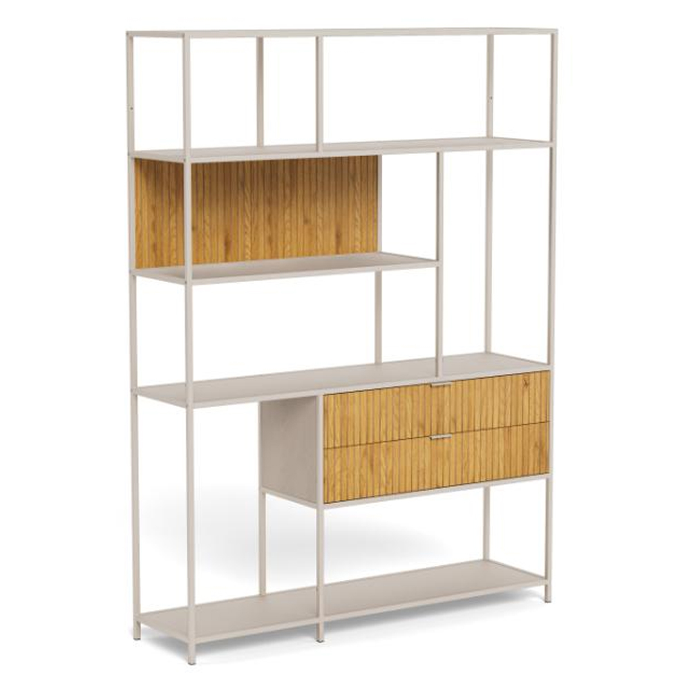 Salvo Steel Bookcase With 2 Drawers And 4 Shelves - Oak And Grey