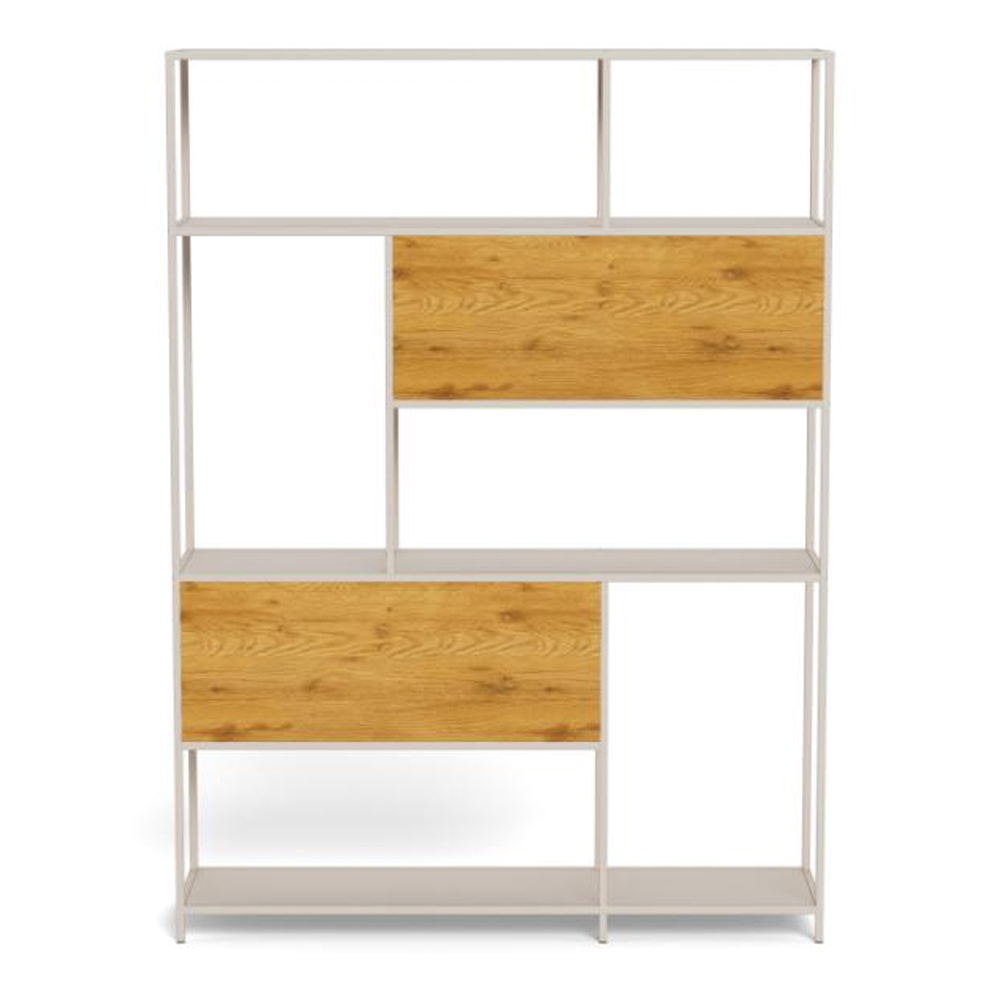 Salvo Steel Bookcase With 2 Drawers And 4 Shelves - Oak And Grey