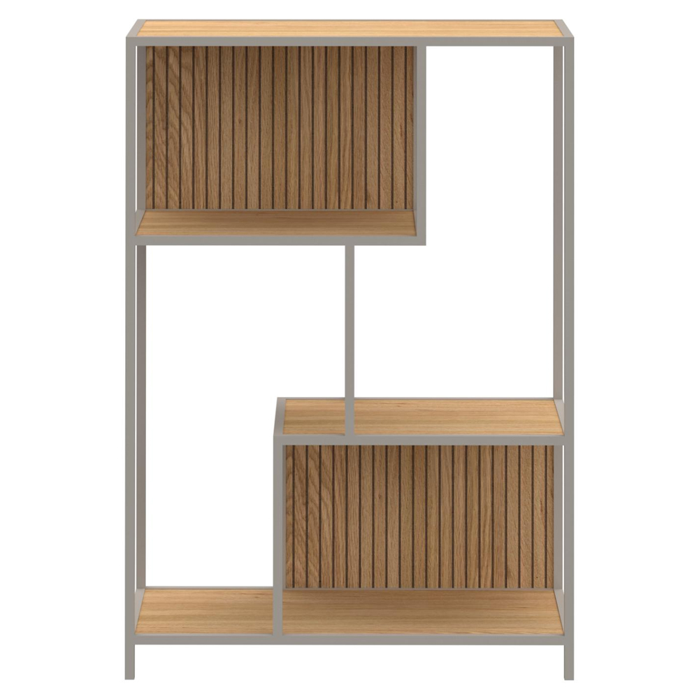 Salvo Steel Bookcase With 3 Shelves - Oak And Grey