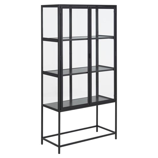 Product photograph of Salvo Steel Display Cabinet With 2 Doors In Matt Black from Furniture in Fashion