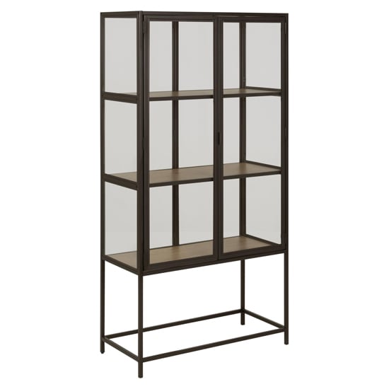 Product photograph of Salvo Steel Display Cabinet 2 Doors In Matt Wild Oak Shelves from Furniture in Fashion
