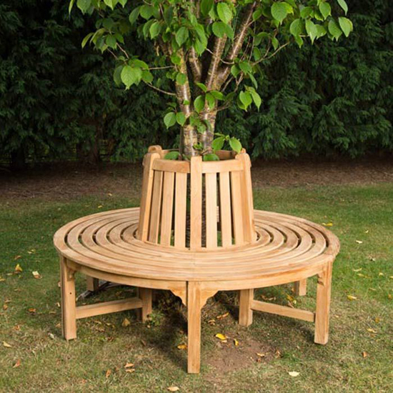 Salvo Teak Wood Full Circle Tree Seating Bench In Teak