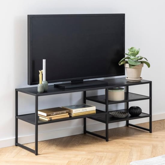 Read more about Salvo wooden tv stand with 3 shelves in ash black