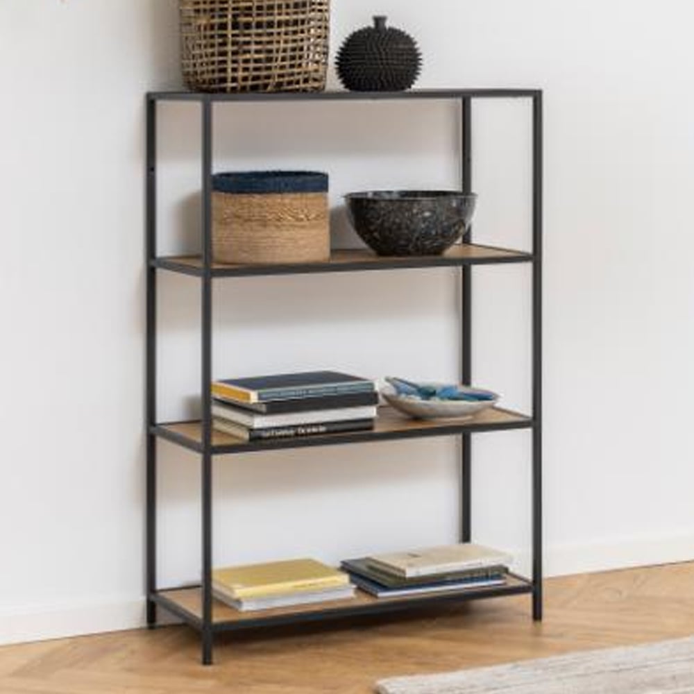 Salvo Wide Wooden Bookcase With 3 Shelves In Matt Wild Oak