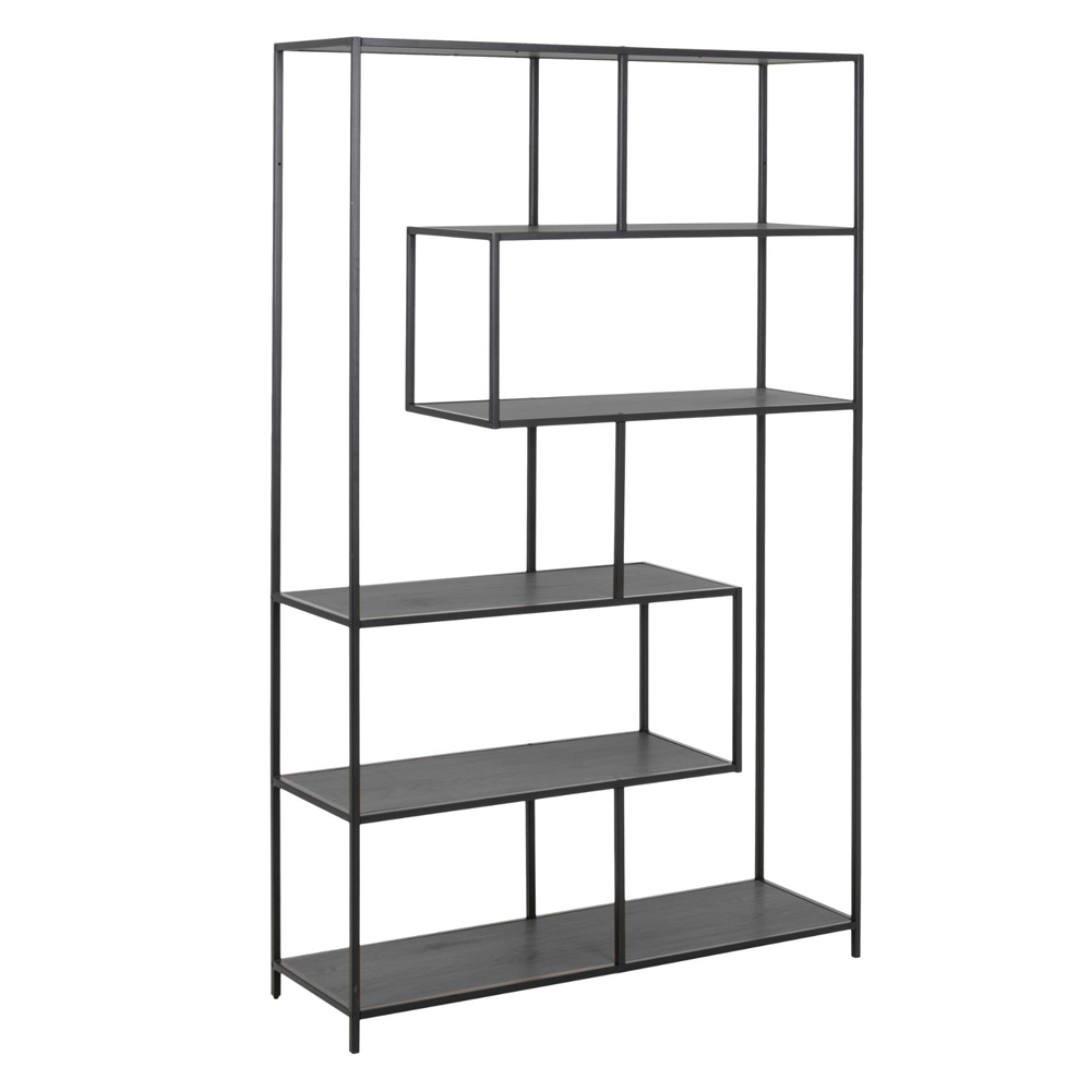 Salvo Wide Wooden Bookcase With 5 Shelves In Ash Black